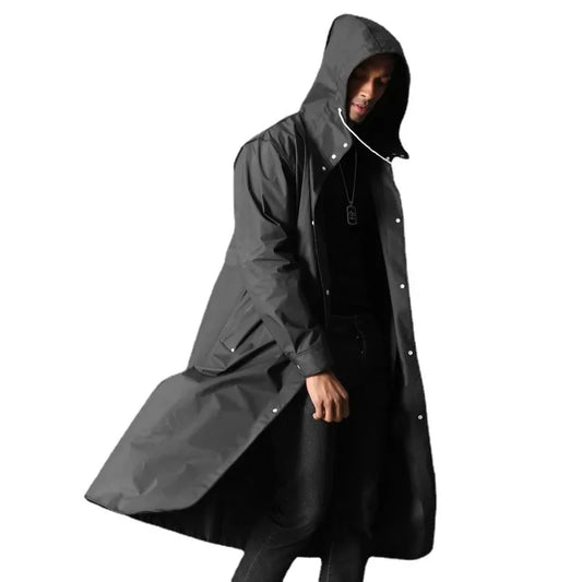 Long Waterproof Raincoat Poncho for Adults in Black