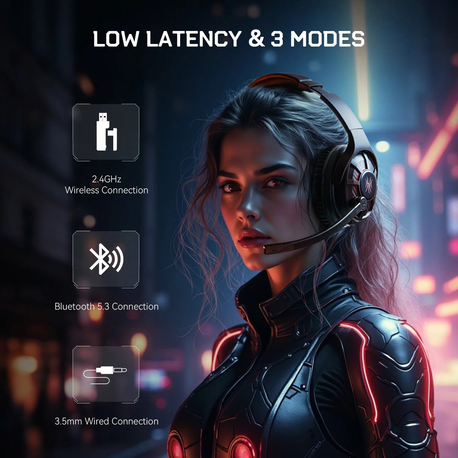 G18BT 2.4GHz USB/Type C Wireless Gaming Headset Bluetooth 5.3 Headphones Gamer With Noise Cancelling Mic for PC PS4 PS5