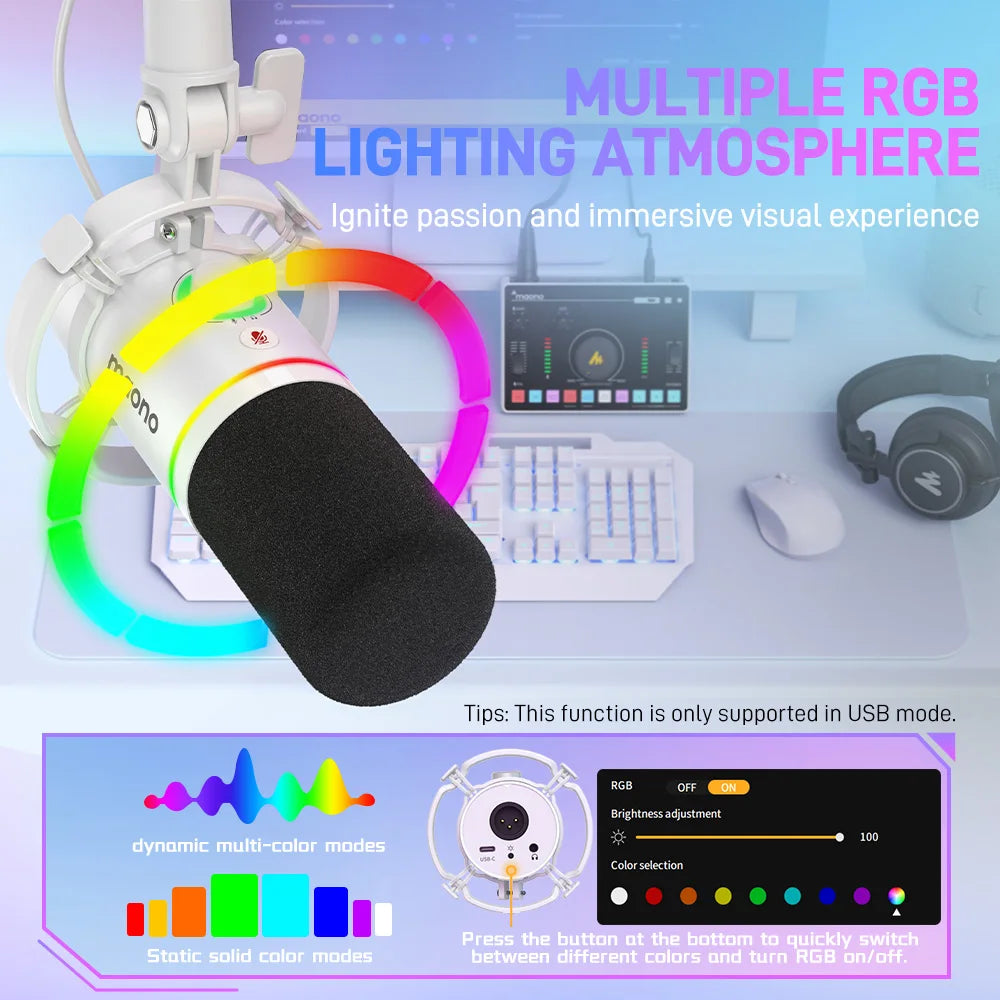 PD200X RGB Gaming Microphone Dynamic Microphone USB/XLR Dual Mode Microphone Podcast Mic RGB USB Gaming Mic XLR Mic