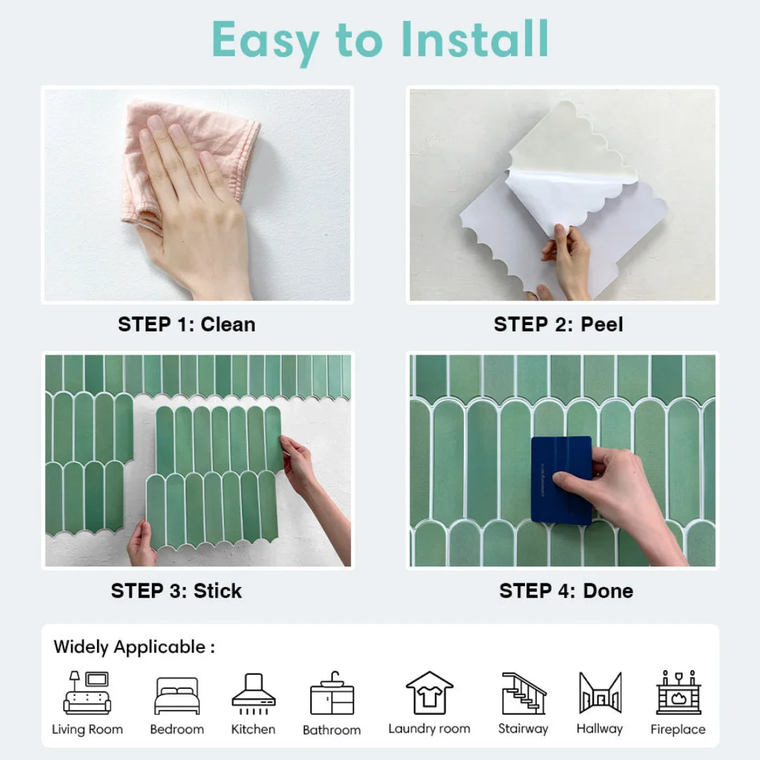 1/10pcs 3D Peel and Stick Green Tile 3D Tile Sticker Bathroom Wall Tile Kitchen Tile Backsplash Self Adhesive Wall Panel 30x30cm