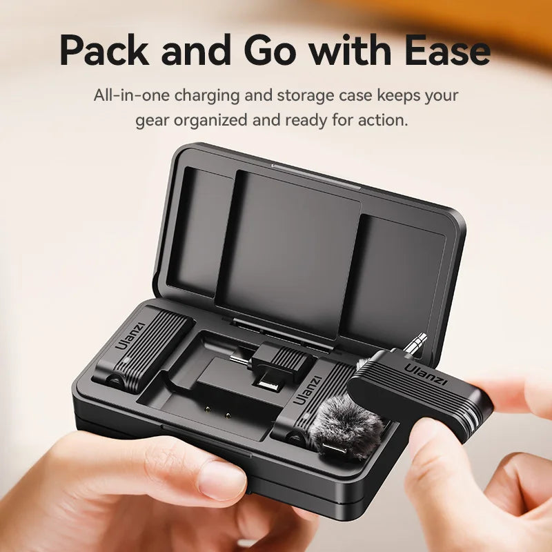 Wireless Lavalier Microphone Dual Mic System for iPhone Android Camera with Live Recording