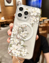 Transparent Magsafe Magnetic Flower Branch Case iPhone 16 14 15 Pro Max 15 Plus Wireless Charge Shockproof Clear Cover