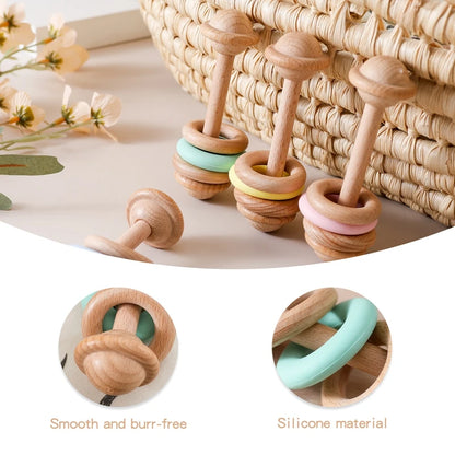 1pc Baby Toys Beech Wooden Rattle Hand Bells Toys Of Newbron Montessori Educational Toys Mobile Rattle Wooden Ring Baby Products