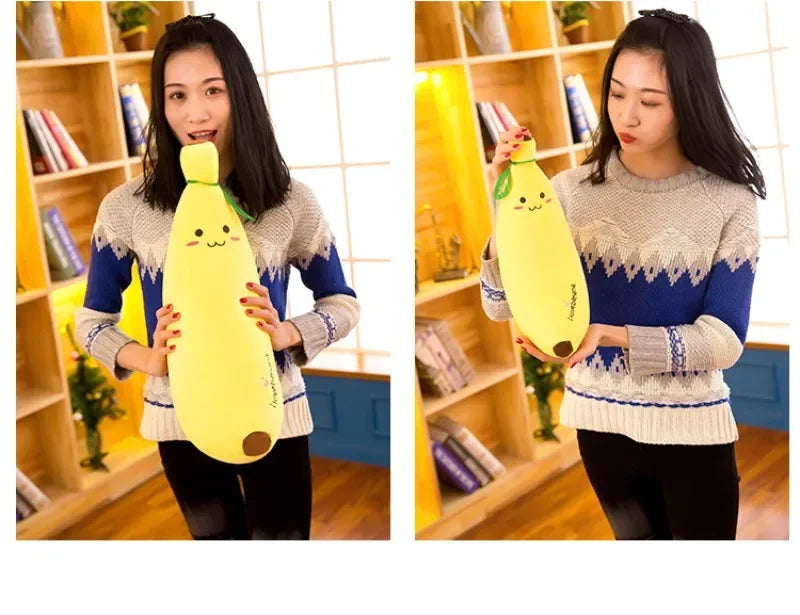 Cute Long Strip Banana Stuffed Body Pillow Cartoon Expression Plush Cushion Sofa Bedroom Bananas Throw Pillow Home Decoration