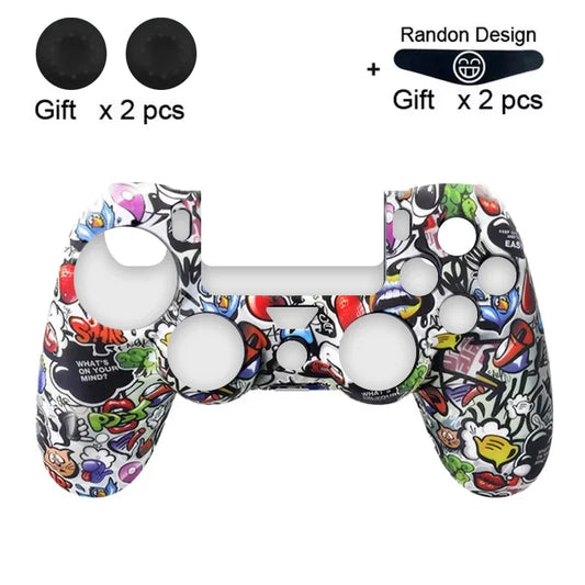 Anti-Slip Silicone Case for PS4 Controller with Thumb Grip Caps & LED Light Bar Sticker, Soft Protective Cover