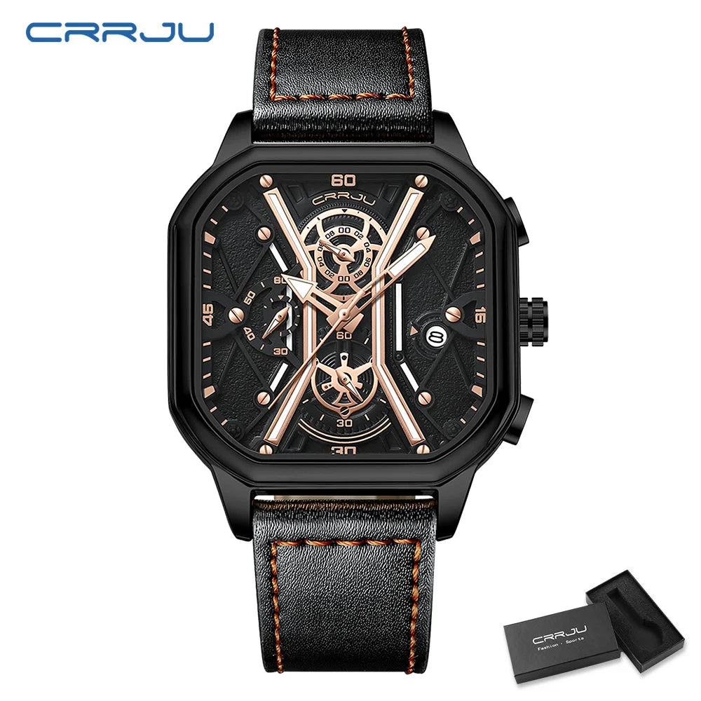 Mens Watches Top Luxury Brand Waterproof Sport Wrist Watch Chronograph Quartz Military Genuine Leather Relogio Masculino