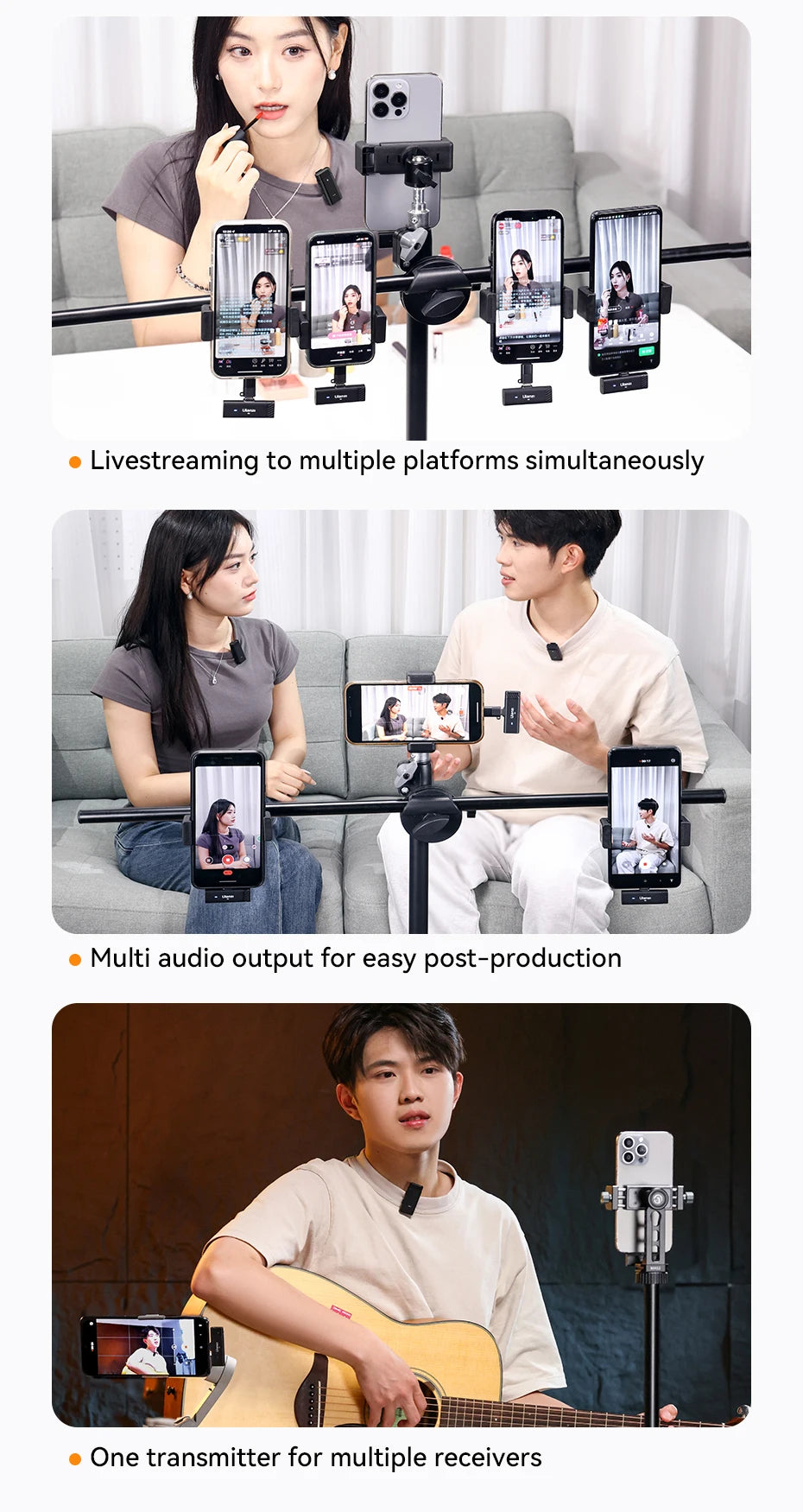 Dual Channel Wireless Mic Microphone for Android iPhone for Live-streaming Video Recording