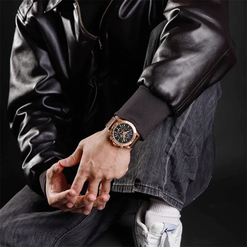 Leather Strap Luxury Chronograph Military Quartz Wristwatch Fashion Casual Waterproof Clock