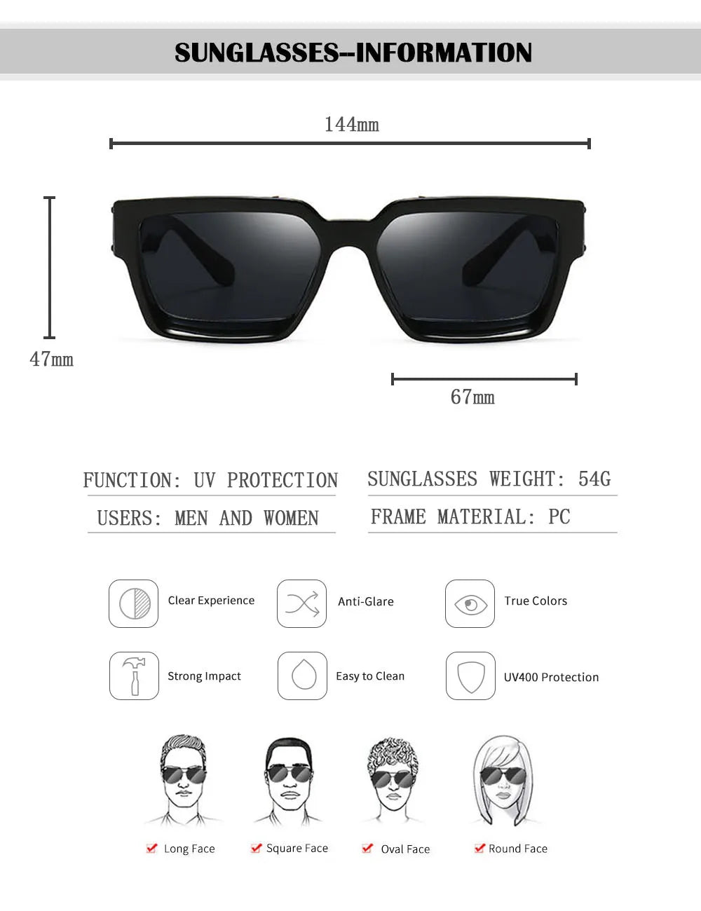 Retro Square Frame Sunglasses With UV400 Protection