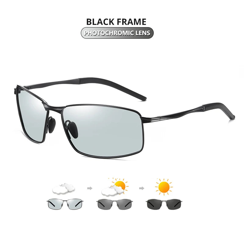 Aluminum Square Polarized Photochromic UV400 Day Night Driving Sunglasses for Men Women