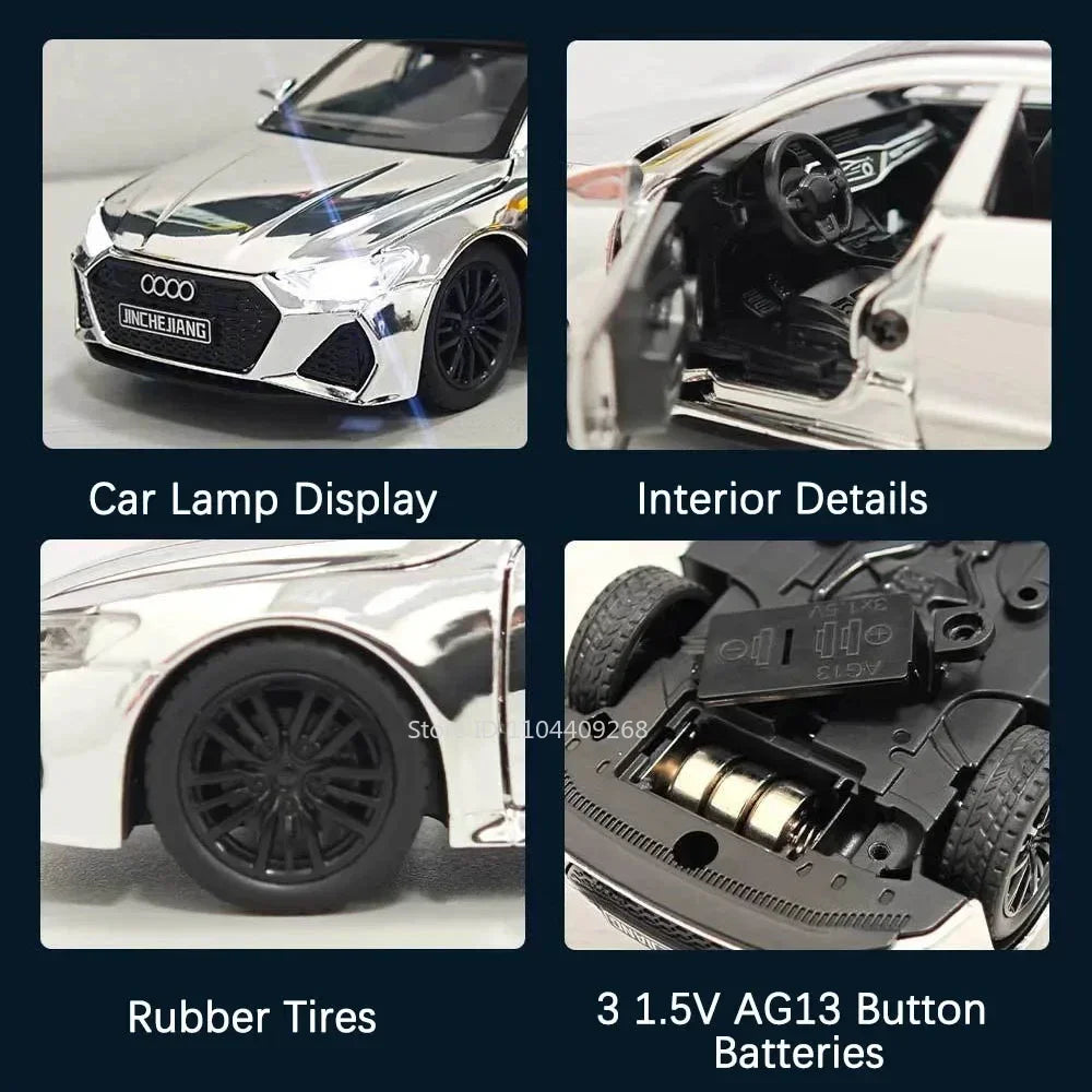 1:32 Scale RS7 RS6 Sports Car Toy Model Light Sound Pull Back Diecast Metal Miniature Vehicles Models Desktop Ornaments