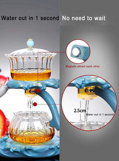 Fish Magnetic Teapot Glass Lazy Automatic Tea Making Household Pu'er Oolong Tea Set Infuser Drinking