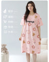 Women’s Cotton Nightgown – Korean Style Cute Print, Summer Short Sleeve Sleepwear Dress