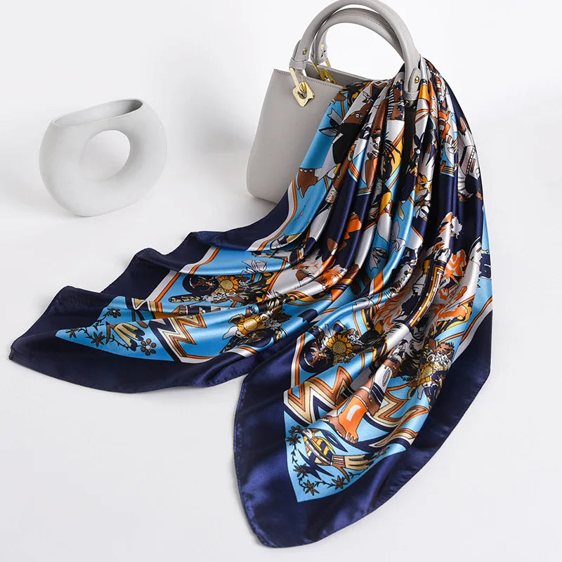 Women Scarf Silk Feeling Hair Neck Square Brand Office bandanna muffler Waiter Flight Attendants Handkerchief Rings wrap