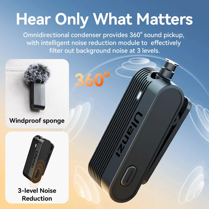 Wireless Lavalier Microphone for iPhone Android Camera Dual Mic with Charging Case
