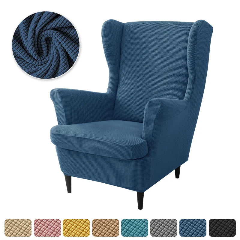 Polar Fleece Stretch Wing Chair Cover Elastic Single Wingback Chairs Covers with Seat Cushion Cover Relax Armchair Slipcovers