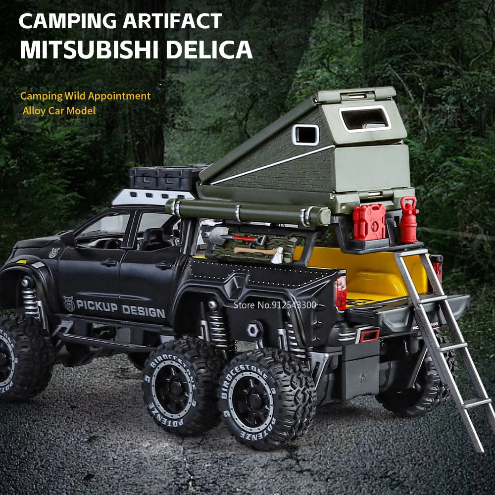 1:28 Scale X-Class 6x6 UNIMOG Motorhome Camping Car Model Toy Shock Absorption Sound Light Pull Back Off-road Vehicles Boys Gift