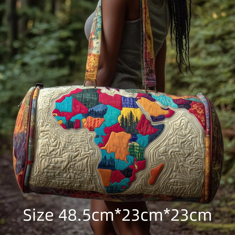 3D Quilted Africa Travel Bag for Women Boho Weekender Bag with African Women Map Print Carry on Luggage Unique Festival Bags