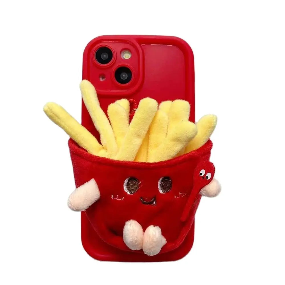 Cute 3D Cartoon Burger Fries Holder Case For iPhone 15 14 13 Pro Max Plus Funny Lovely Korea Silicone Soft Back Cover