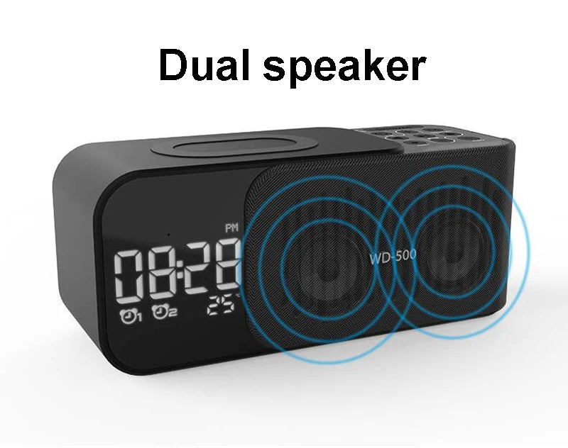 15W wireless charging Dual alarm clock home Bluetooth speaker with night light Bluetooth subwoofer temperature display FM/TF/AUX
