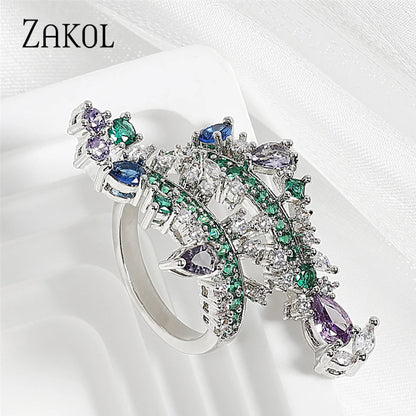 Luxury Mutilcolor Cubic Zirconia Engagement Rings for Women Shinny Green Crystal Banquet Ring