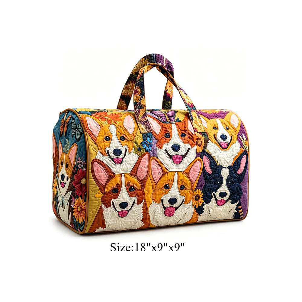 Corgi Dog Quilted Duffel Bag Women Weekender Bag 3D Animal Print Travel Tote Bag Summer Vacation Gym Overnight Luggage Pet Lover