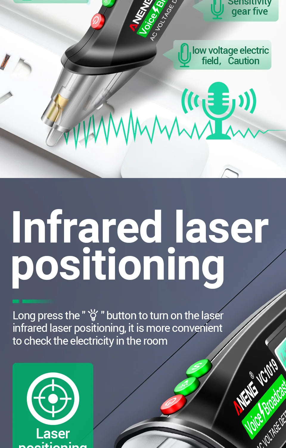 Circuit Breaker Finder with Voice Broadcast and Infrared Sensor Positioning Voltage Tester Electric Wire Detector