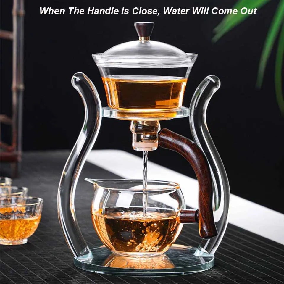 Automatic Lazy Kungfu Glass Tea Set  Rotating Cover Bowl Household Heat-Resistant Teapot Glass teapot