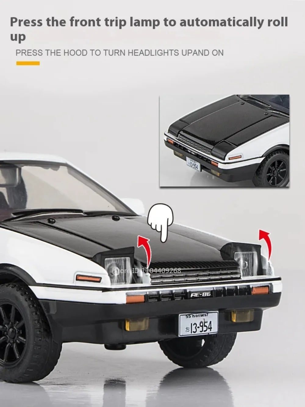 1:30 Scale Initial D AE86 Toy Car Model Alloy Body Rubber Tire Shock Absorption Pull Back Simulation Vehicles Boys Birthday Gift