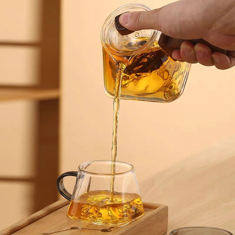 250ml 3D Mountains Heat Resistant Glass Tea Cup with Handle Water Milk Coffee Cup Kung Fu Tea Set Drinkware