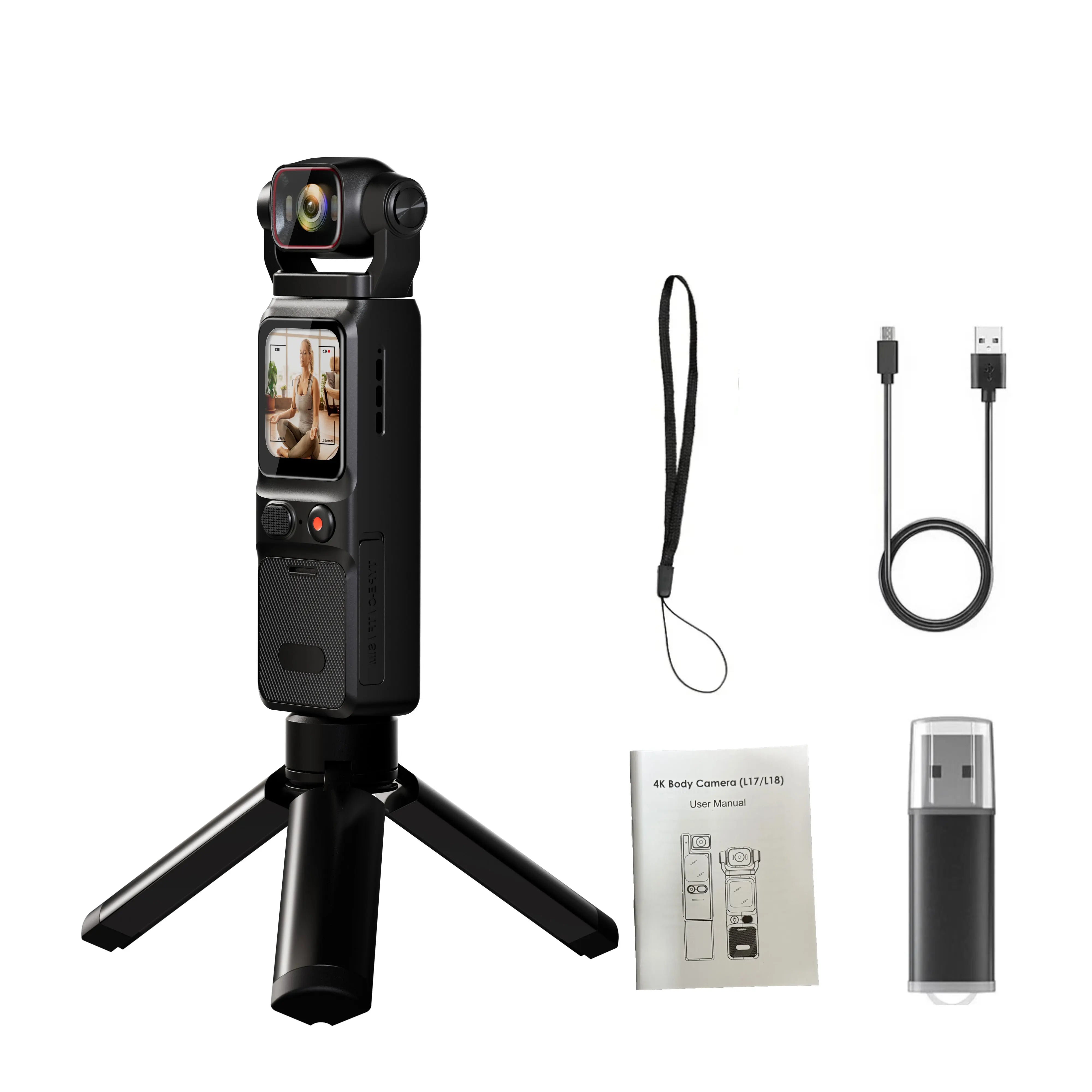 4K Pocket Action Camera Touch Screen Stabilization Sport BodyCam Portable Small Video Recorder Digital Vlog Camera for YouTube