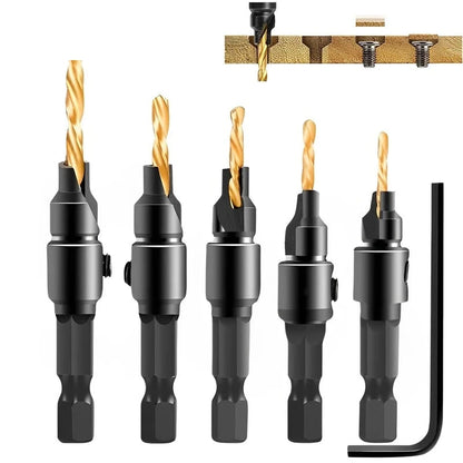 5PCS Countersink Drill Bit Set Reamer Woodworking Chamfer Drill Counterbore Pliot Hole Cutter Screw Hole Drill Woodworking Tools