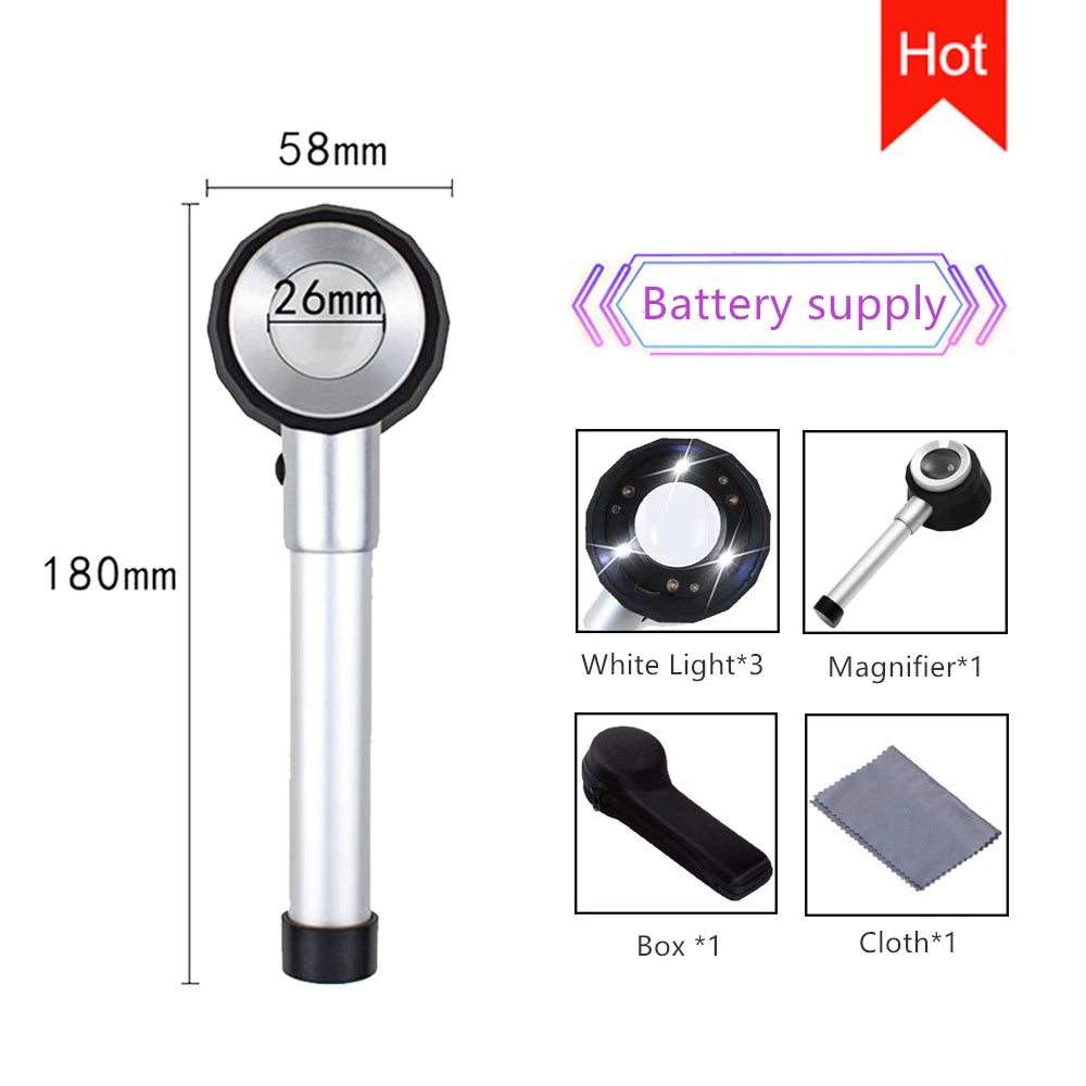 45X LED UV Magnifier Loupe with Scale Metal Handheld