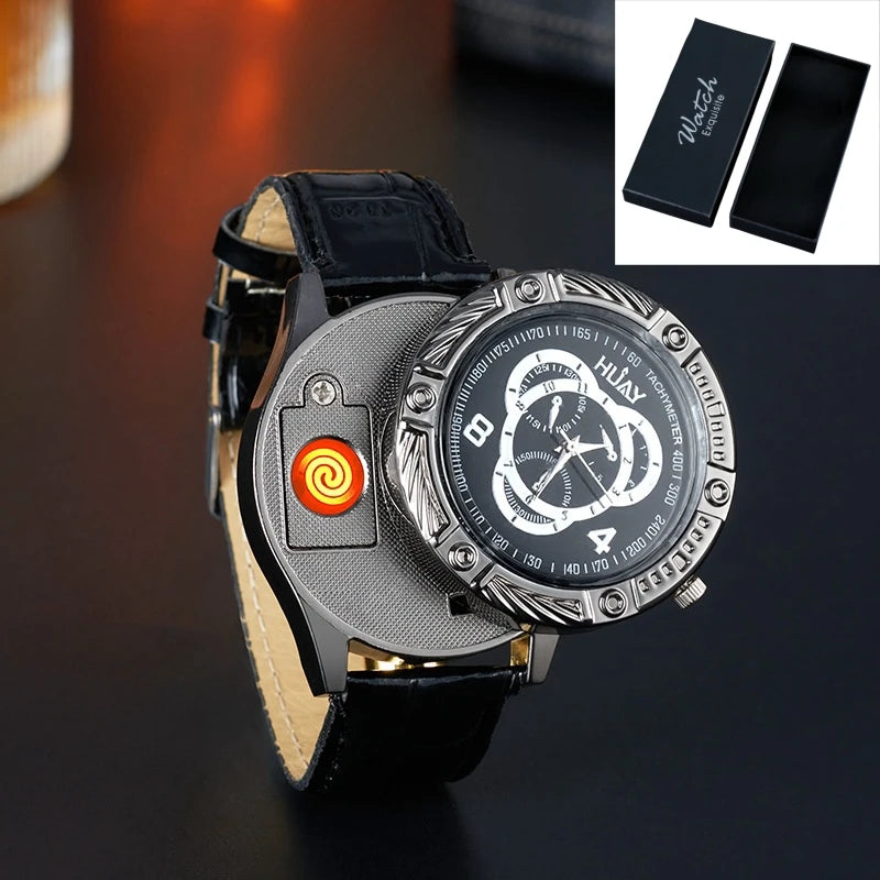 Rechargeable Metal Creative Watch Lighter Cool Trend Tungsten Filament Cigarette Lighter Men's Gift Cigarette Accessories