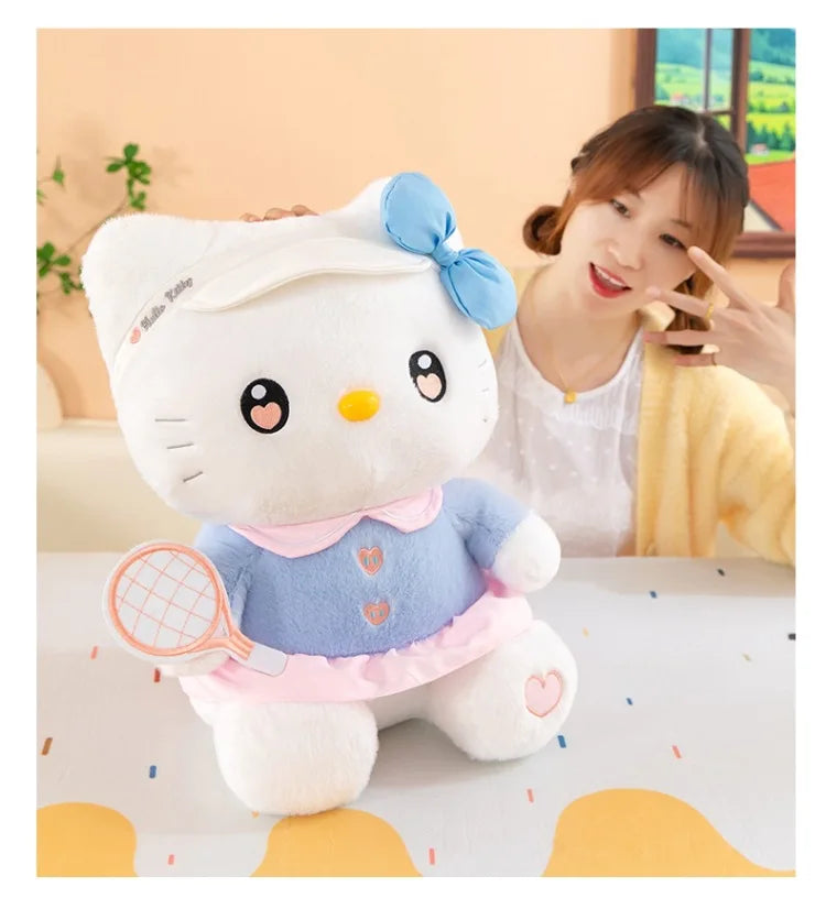 Cute Cat Character Tennis Theme Plush Stuffed Doll Toy