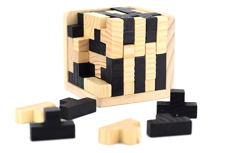 Wooden Interlocking Cube Brain Teaser Puzzle