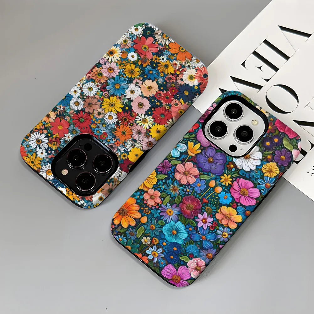 Art Drawing Flower Printed Daisy Phone Case for iPhone 16 15 13 14 Pro Max 16 15 Plus 2 in 1 Hard Protection Cover