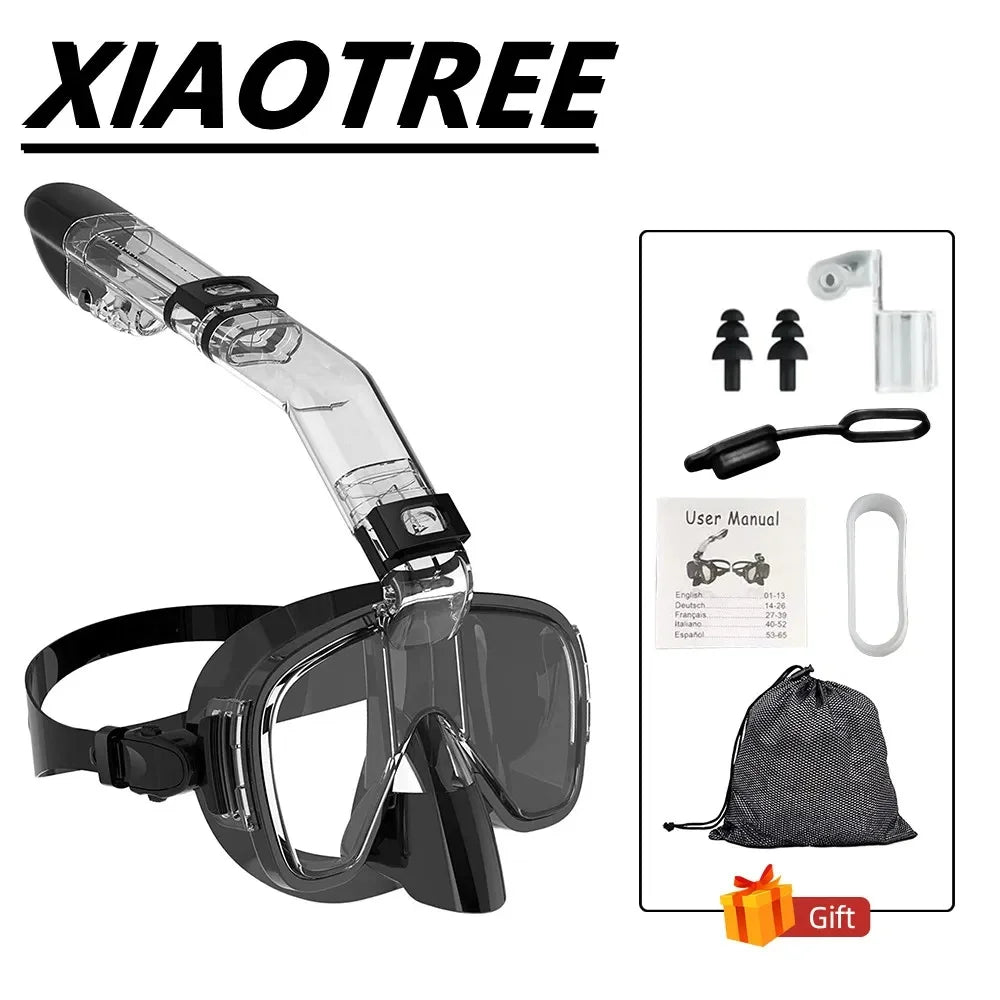 Snorkel and Diving Mask Foldable Anti-Fog Diving Mask Set with Full Dry Top System Diving Goggles Diving Camera Support