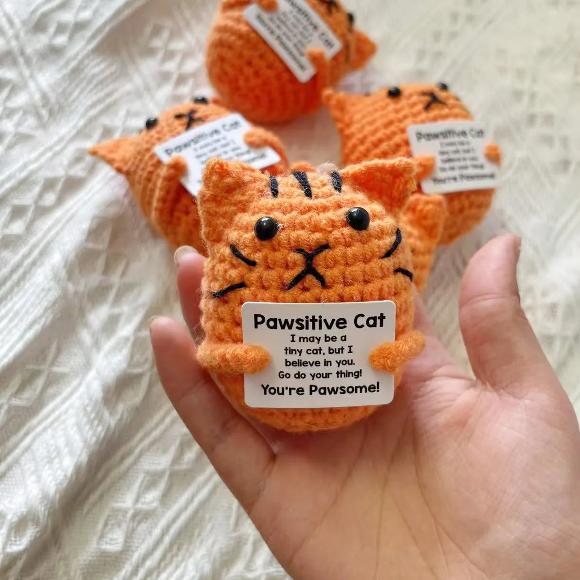 3 Pcs Positive Energy Cat Hug Pocket Doll Mini Handmade Plush Wool Knitting Doll With Card Funny Christams Gift Home Room Decoration