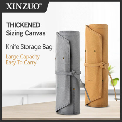 Portable Knife Roll Bag Thickened Canvas 8 Knife Slots+1 Scissor Slots +1 Zipper pouch Cooking Tool(just a bag, no knife)