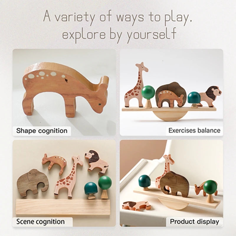 Wooden Forest Animals Balance Seesaw Toys Montessori Educational Toys Cartoon Animal Building Blocks Baby Puzzle Game Baby Gift