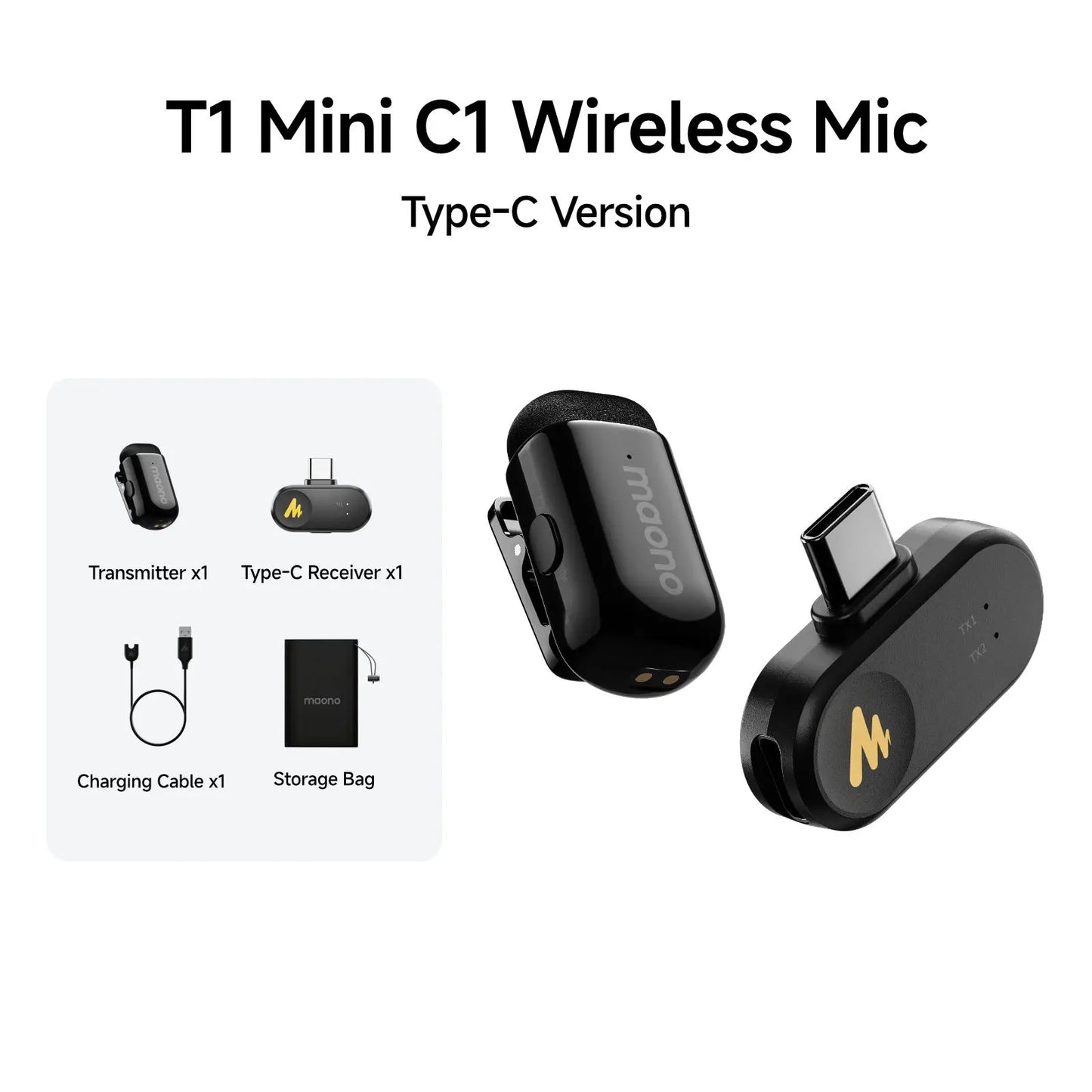 Wireless Lavalier Microphone with AI Noise Cancellation for iPhone Android PC