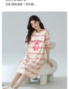 Women’s Cotton Nightgown – Korean Style Cute Print, Summer Short Sleeve Sleepwear Dress