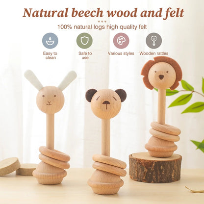 Wooden Montessori Toys For Babies Mobile Rattle Toy Comfort Rattle Toy Beech Wooden Animal Baby Comfort Toy  Nursery Decoration