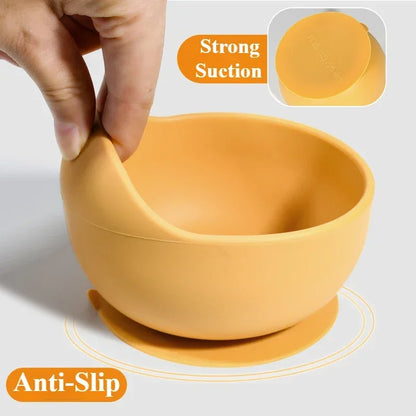 9/7/6 Silicone Baby Dinnerware Set Square Plate Baby Suction Bowl Straw Cup Wooden Spoon Fork Kids Tableware Children Dishes