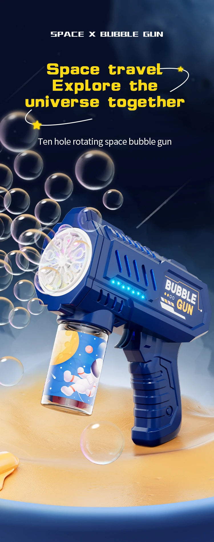 One Pack Of Children's 10  Launcher Handheld Portable Electric Automatic Bubble Gun LED Light For Boys And Girls