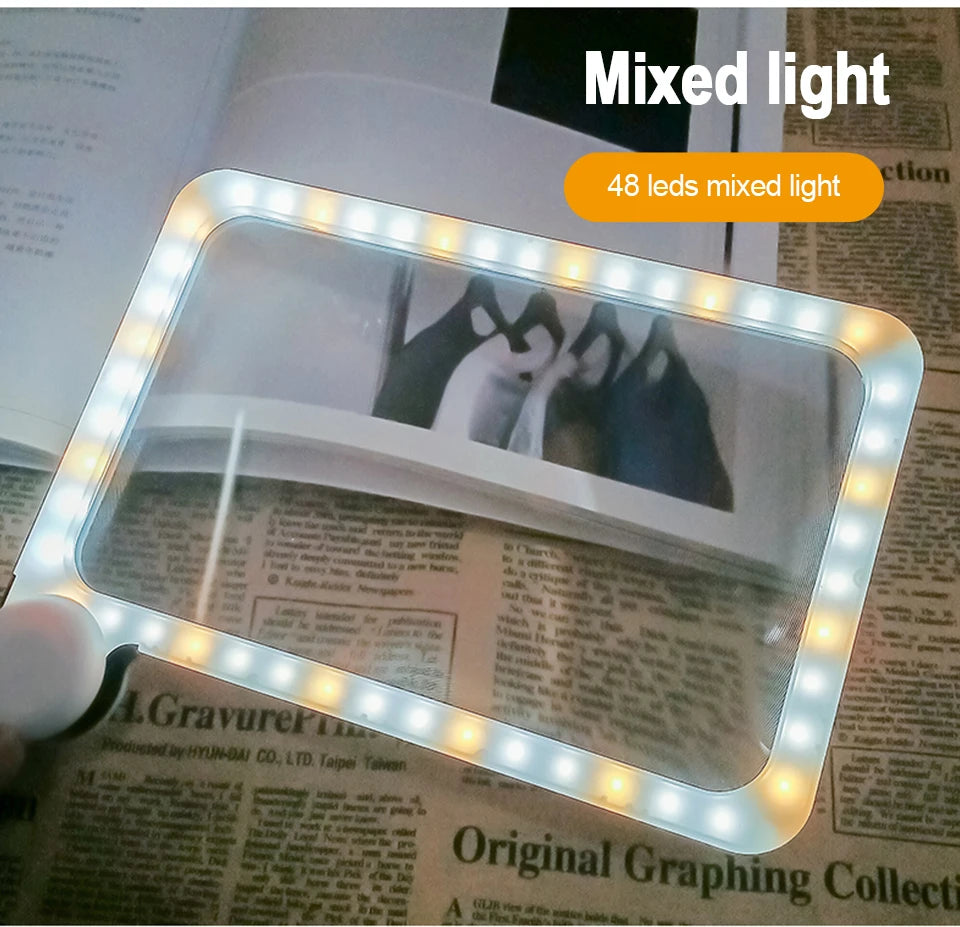5X LED Handheld Magnifying Glass with 48 Lights Foldable Reading Magnifier