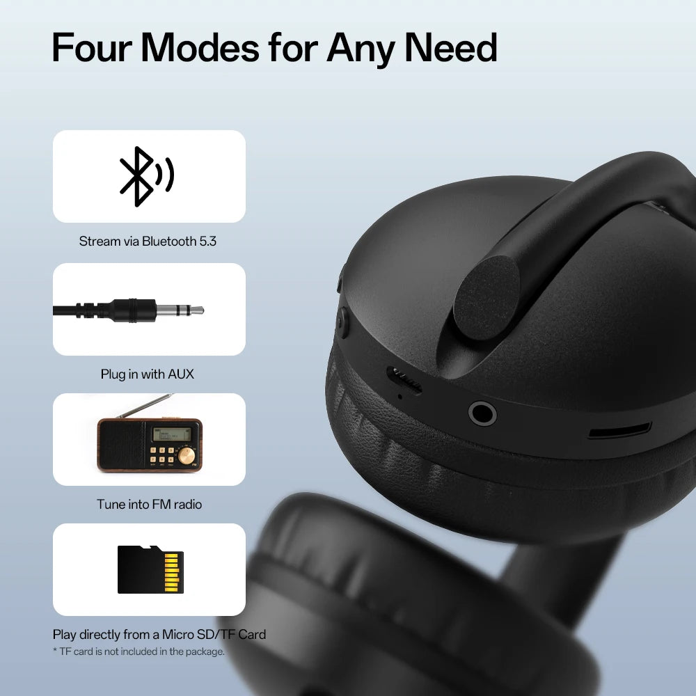 SuperEQ S6001 Bluetooth Headphones Over Ear Wireless Headset With Micro SD/TF Card/FM Radio Modes Stereo HiFi Headphones