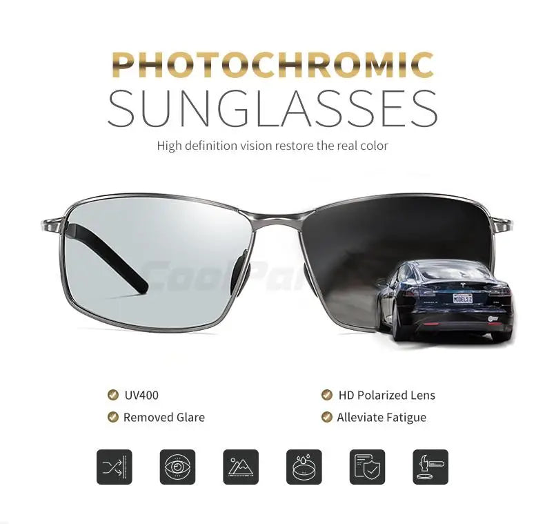 Aluminum Square Polarized Photochromic UV400 Day Night Driving Sunglasses for Men Women