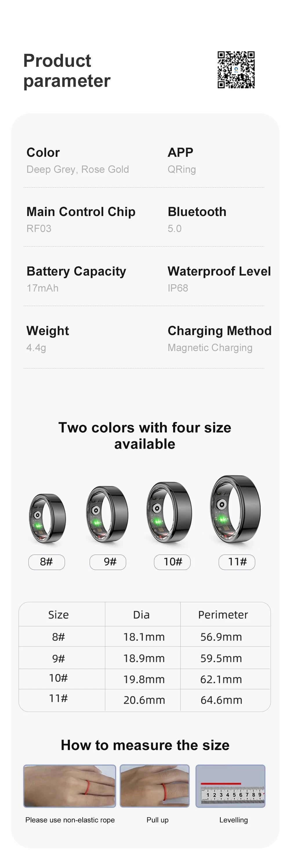 R02 Smart Ring Military Grade Titanium Steel Shell Health Monitoring IP68 & 3ATM Waterproof Multi-sport Modes